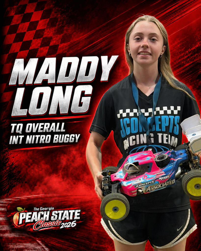 Maddy Long, Intermediate Nitro Buggy top qualifier at the 2026 Georgia Peach State Classic.