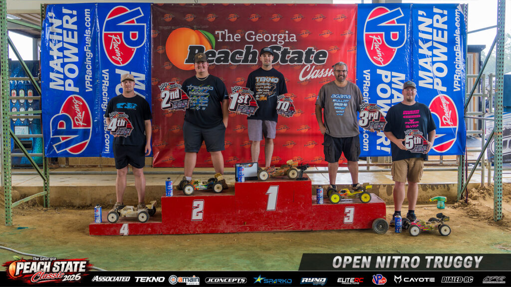 Open Nitro Truggy top five holding awards on the podium at the 2026 Georgia Peach State Classic.