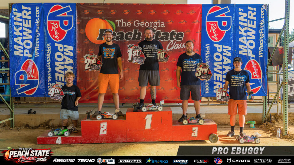 Pro EBuggy top five holding awards on the podium at the 2026 Georgia Peach State Classic.