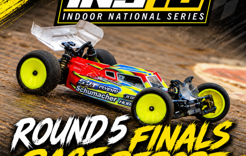 2026 JConcepts INS16 Round 5 Finals race report cover featuring Broc Champlin’s Schumacher buggy at Hoosier RC Hobbyplex